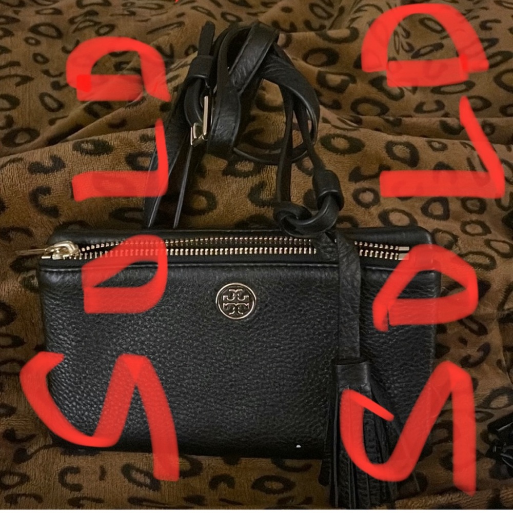 Tory Burch Crossbody in Black; Dimensions are approx 8W x 10L x 12D